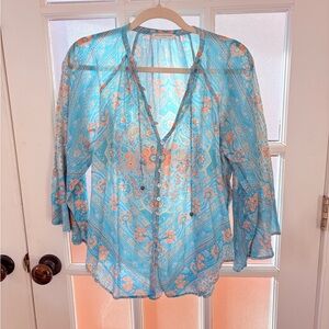 Spell Blue and Orange Floral Blouse